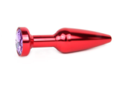Удлиненная коническая гладкая красная анальная втулка с сиреневым кристаллом - 11,3 см. - 0