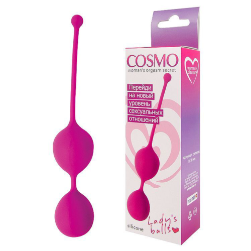 Ярко-розовые двойные вагинальные шарики Cosmo с хвостиком для извлечения - 1