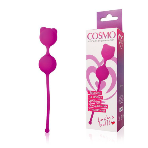 Ярко-розовые вагинальные шарики с ушками Cosmo - 1