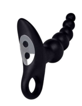 Черный силиконовый анальный вибромассажер-ёлочка с колечком-ограничителем - 0
