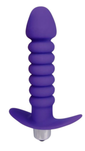 Фиолетовая анальная вибровтулка-елочка с ограничителем - 11,5 см. - 0