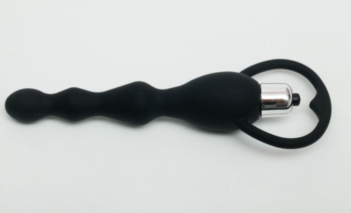 Черный силиконовый анальный вибростимулятор с ограничителем - 17,5 см. - 1