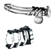 Тройное металлическое кольцо на пенис с регулируемым ремешком - 0