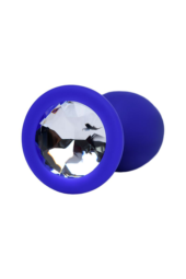 Синяя силиконовая анальная пробка Brilliant с прозрачным кристалллом - 7 см. - 3