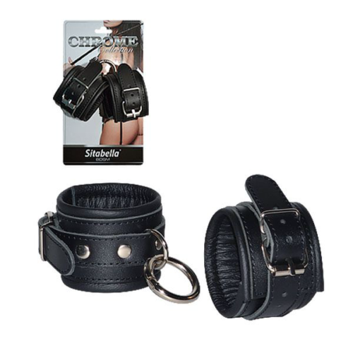 Кожаные наручники с круглым карабином Sitabella Chrome Collection - 0