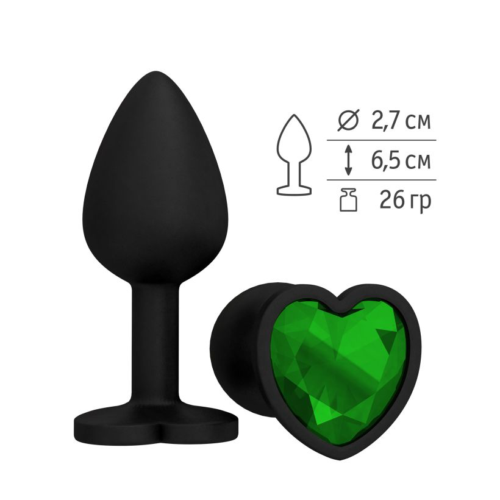 Черная силиконовая пробка с зеленым кристаллом - 7,3 см. - 1