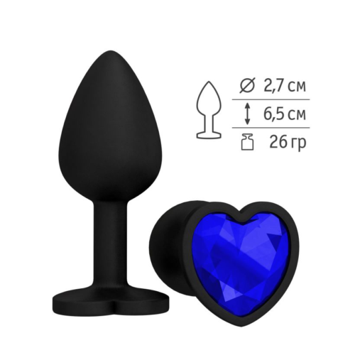 Черная силиконовая пробка с синим кристаллом - 7,3 см. - 1