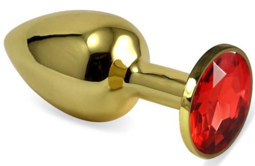 Золотистая анальная пробка с красным кристаллом - 7 см. - 0