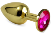 Золотистая анальная пробка с розовым кристаллом - 6,5 см. - 0