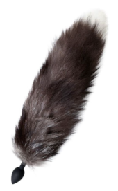 Черная анальная втулка с хвостом чернобурой лисы - размер М - 0