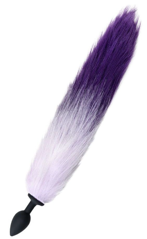 Черная анальная втулка с фиолетово-белым хвостиком - размер M - 0