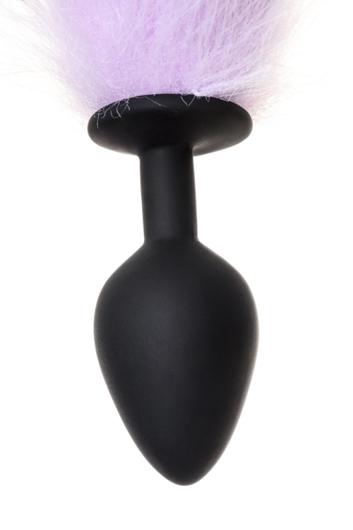 Черная анальная втулка с фиолетово-белым хвостиком - размер M - 7