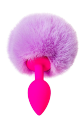 Розовая анальная втулка Sweet bunny с сиреневым пушистым хвостиком - 3