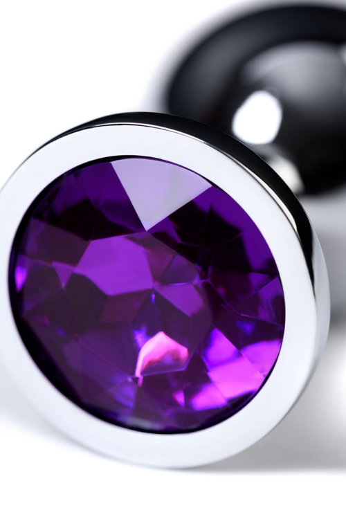 Серебристая коническая анальная пробка с фиолетовым кристаллом - 8 см. - 7
