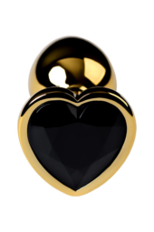 Золотистая коническая анальная пробка с черным кристаллом-сердечком - 7 см. - 3