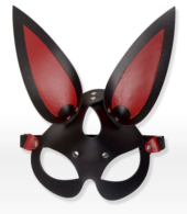Черно-красная кожаная маска с длинными ушками - 0