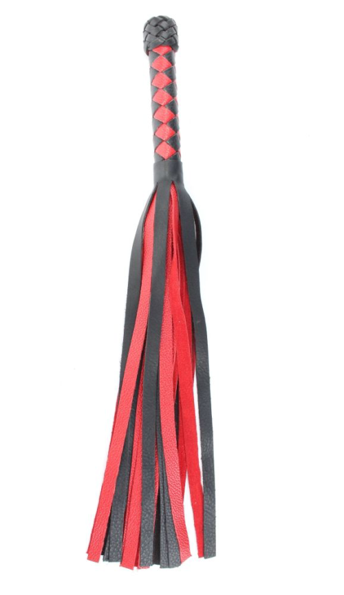 Черно-красная плеть с плетеной ромбовидной ручкой - 58 см. - 2
