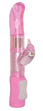 Розовый вибромассажер с клиторальным стимулятором - 25 см. - 0