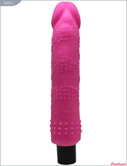 Розовый вибратор из ультраскин с точками по всей длине - 24 см. - 3