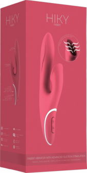 Розовый вибратор HIKY Rabbit с клиторальным отростком с функцией всасывания - 23 см. - 3