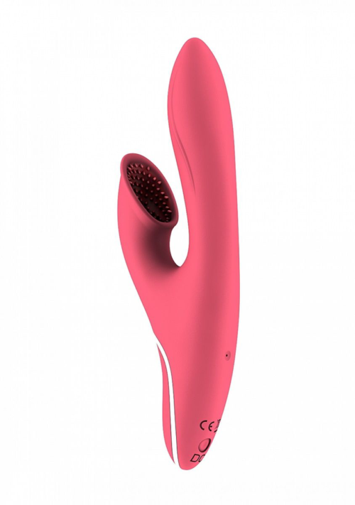 Розовый вибратор HIKY Rabbit с клиторальным отростком с функцией всасывания - 23 см. - 0