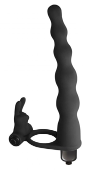 Черная вибронасадка для двойного проникновения Jungle Bunny - 17 см. - 0