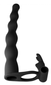 Черная вибронасадка для двойного проникновения Jungle Bunny - 17 см. - 2