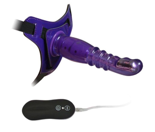 Фиолетовый страпон с вибрацией 10Mode Vibrations Harness-G spot Dong - 18,7 см. - 0