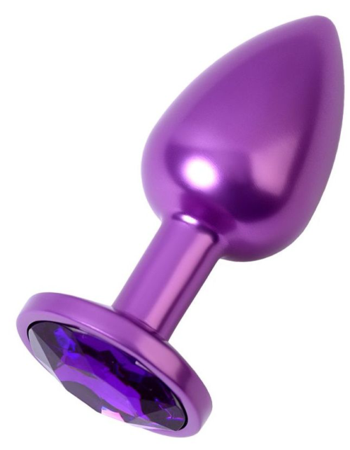 Фиолетовый анальный плаг с кристаллом фиолетового цвета - 7,2 см. - 0
