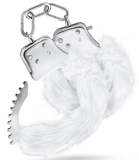 Белые игровые наручники Plush Fur Cuffs - 3