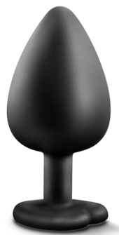 Черная анальная пробка с прозрачным стразом-сердечком Bling Plug Large - 9,5 см. - 2