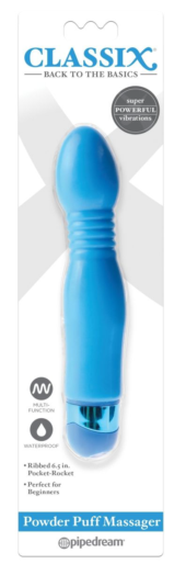 Голубой гибкий вибромассажер Powder Puff Massager - 17,1 см. - 1