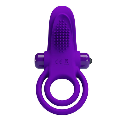 Фиолетовое силиконовое эрекционное кольцо с вибрацией и подхватом мошонки - 0