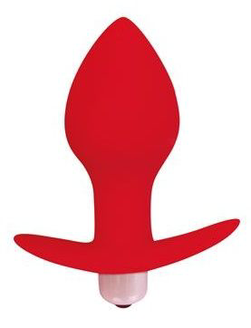 Красная коническая анальная вибровтулка с ограничителем - 8 см. - 0