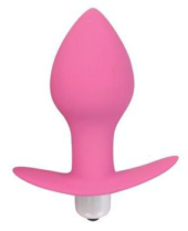 Розовая коническая анальная вибровтулка с ограничителем - 8 см. - 0