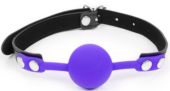 Фиолетовый кляп-шарик с черным ремешком - 0