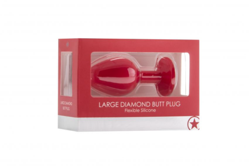 Большая красная анальная пробка OUCH! Large Diamond Butt Plug с кристаллом - 8 см. - 1