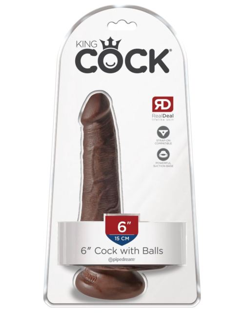 Коричневый фаллоимитатор с мошонкой и присоской 6 Cock with Balls - 17,8 см. - 1