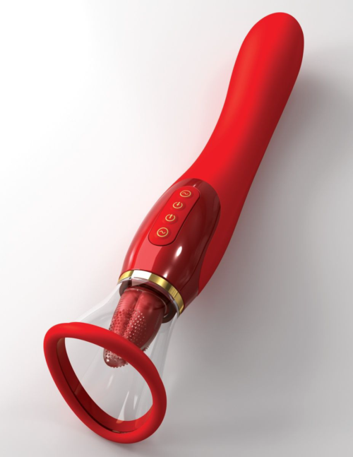 Красный двухсторонний вибростимулятор Ultimate Pleasure 24K Gold Luxury Edition - 25 см. - 0