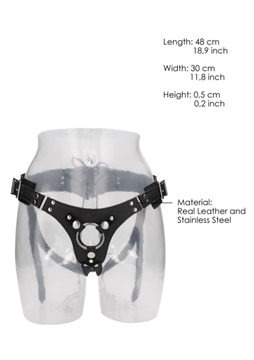Черные трусики O-ring для страпона Leather Strap-on Harness - 2