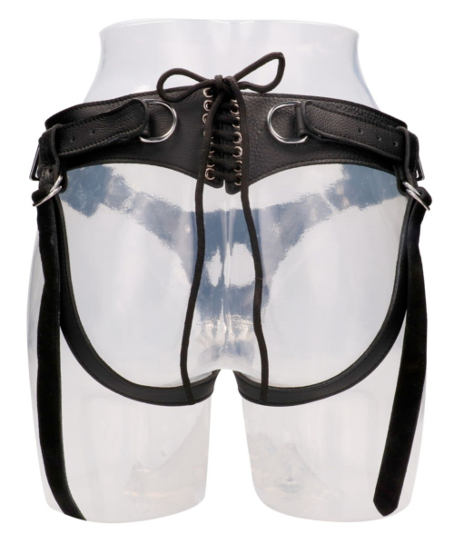 Черные трусики O-ring для страпона Leather Strap-on Harness - 1