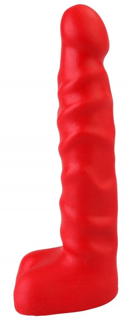 Красный анальный стимулятор с мошонкой - 14 см. - 0