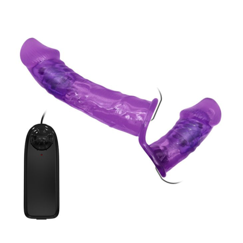 Женский фиолетовый страпон с вагинальной вибропробкой Ultra - 17,5 см. - 1