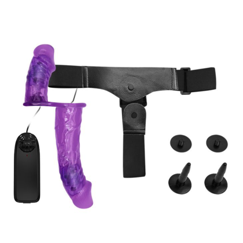 Женский фиолетовый страпон с вагинальной вибропробкой Ultra - 17,5 см. - 3