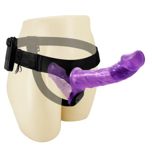Женский фиолетовый страпон с вагинальной вибропробкой Ultra - 17,5 см. - 2