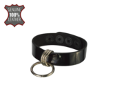 Черный лаковый кожаный браслет с подвесным колечком - 1