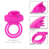Ярко-розовое эрекционное кольцо Silicone Rechargeable Dual Clit Flicker - 2