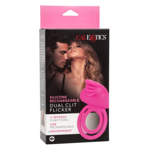 Ярко-розовое эрекционное кольцо Silicone Rechargeable Dual Clit Flicker - 1