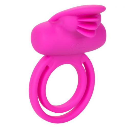 Ярко-розовое эрекционное кольцо Silicone Rechargeable Dual Clit Flicker - 0