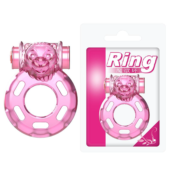 Розовое эрекционное виброкольцо Pink Bear - 1